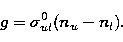 \begin{displaymath}
g=\sigma^0_{ul} (n_u-n_l).\end{displaymath}