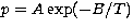 $p=A\exp(-B/T)$