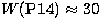 $W({\rm P}14)\approx30$