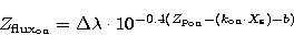 \begin{displaymath}
Z_{\rm flux_{\rm on}}=\Delta\lambda 
\cdot 
10^{-0.4(Z_{\rm p_{\rm on}}-(k_{\rm on} \cdot X_{\rm s})-b)}\end{displaymath}
