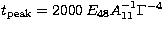 $t_{\rm peak} =2000\, E_{48} A_{11}^{-1} \Gamma^{-4}$