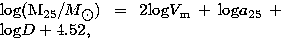 \begin{eqnarraystar}
{\rm log}(M_{25}/M_{\hbox{$\odot$}}) 
= 2{\rm log}V_{\rm m} + {{\rm log}} a_{25} +{\rm log}D + 4.52, \end{eqnarraystar}