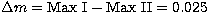 $\Delta m= {\rm Max~I} - {\rm Max~II}=0.025$