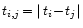 $t_{i,j}\!=\ \mid \!t_i\! - \!t_j \! \mid$