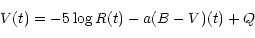 \begin{displaymath}V(t) = - 5 \log R(t) - a (B-V)(t) + Q\end{displaymath}