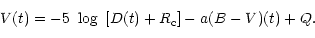 \begin{displaymath}V(t) = - 5~\log~[D(t) + R_{\rm c}] - a (B-V)(t) + Q.
\end{displaymath}