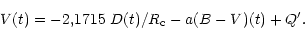 \begin{displaymath}V(t) = -2,1715~D(t)/R_{\rm c} - a (B-V)(t) + Q'. \end{displaymath}