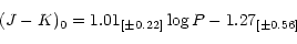 \begin{displaymath}(J-K)_0 = 1.01_{[\pm 0.22]} \log P - 1.27_{[\pm 0.56]}\end{displaymath}