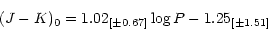 \begin{displaymath}(J-K)_0 = 1.02_{[\pm 0.67]} \log P - 1.25_{[\pm 1.51]}\end{displaymath}