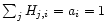 $\sum_j H_{j,i}=a_i=1$