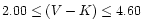 $2.00 \leq (V-K) \leq 4.60$