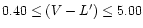 $0.40 \leq (V-L') \leq 5.00$