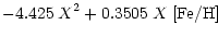 $\displaystyle - 4.425 \;X^2 +0.3505 \;X \;{\rm [Fe/H]}
\;\;\;\;\;\;\;\;\;\;\;\;\;\;\;\;$
