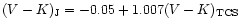 $(V-K)_{{\rm J}}=-0.05+1.007(V-K)_{{\rm TCS}}$