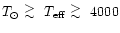 $T_{\odot}~\raisebox{-0.6ex}{$\stackrel{\textstyle >}{\sim}$ }~T_{{\rm eff}}~\raisebox{-0.6ex}{$\stackrel{\textstyle >}{\sim}$ }~4000$