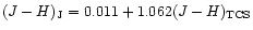 $(J-H)_{{\rm J}}=0.011+1.062(J-H)_{{\rm TCS}}$