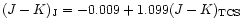 $(J-K)_{{\rm J}}=-0.009+1.099(J-K)_{{\rm TCS}}$