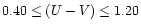 $0.40 \leq (U-V) \leq 1.20$