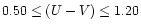 $0.50 \leq (U-V) \leq 1.20$