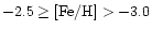$-2.5 \geq {\rm [Fe/H]} > -3.0$
