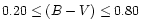 $0.20 \leq (B-V) \leq 0.80$