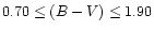 $0.70 \leq (B-V) \leq 1.90$