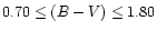 $0.70 \leq (B-V) \leq 1.80$