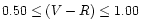$0.50 \leq (V-R) \leq 1.00$