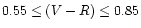 $0.55 \leq (V-R) \leq 0.85$