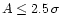 $A \le 2.5\,\sigma$