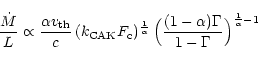 \begin{displaymath}
\frac{{\dot M}}{L} \propto \frac{\alpha {v_{\rm th}}}{c}\,
...
...\frac{(1-\alpha) \Gamma}{1-\Gamma}\Bigr)^{{1 \over \alpha} -1}
\end{displaymath}