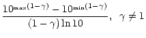 $\displaystyle \frac{10^{\displaystyler_{\rm max}(1-\gamma)} - 10^{\displaystyler_{\rm min}(1-\gamma)}}
{(1 -\gamma)\ln10},\;\;\gamma \ne 1$