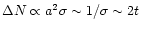 $\Delta N\propto a^2
\sigma \sim 1/\sigma \sim 2t$