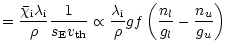 $\displaystyle = \frac{\bar{\chi}_{\rm i}\lambda_{\rm i}}{\rho} \frac{1}{s_{\rm ...
...o \frac{\lambda_{\rm i}}{\rho} gf
\left(\frac{n_l}{g_l}-\frac{n_u}{g_u} \right)$