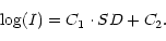 \begin{displaymath}\log ({ I}) = C_1 \cdot SD + C_2.
\end{displaymath}