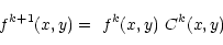 \begin{displaymath}\displaystyle f^{k+1}(x,y) = ~f^{k}(x,y) ~C^{k}(x,y)
\end{displaymath}