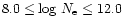 $8.0\le \log\,N_{\rm e}\le 12.0$