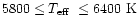 $5800 \leq \mbox{$T_{\rm eff}$ }\leq
6400~\mathrm{K}$