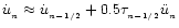 $\dot u_{_n}\approx\dot u_{_{n-1/2}}+0.5\tau_{_{n-1/2}}\ddot u_{_{n}}$
