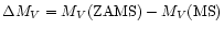 $\Delta M_V=M_V\mbox{(ZAMS)} - M_V\mbox{(MS)}$