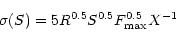 \begin{displaymath}\sigma(S)=5R^{0.5}S^{0.5}F^{0.5}_{\rm max}X^{-1}
\end{displaymath}