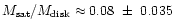 $M_{\rm sat}/M_{\rm disk} \approx 0.08~ \pm~ 0.035$