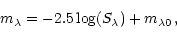 \begin{displaymath}m_{\lambda} = -2.5\log(S_{\lambda}) + m_{\lambda0}\, ,
\end{displaymath}