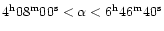 $4^{\rm h} 08^{\rm m} 00^{\rm s}<\alpha< 6^{\rm h} 46^{\rm m} 40^{\rm s}$