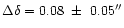 $\Delta \delta =0.08~\pm~0.05''$