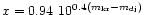 $ x=0.94~10^{0.4(m_{{\rm kr}}-m_{{\rm dj}})} $