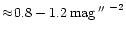 $\approx\!0.8-1.2\,{\rm mag}\,\hbox{$^{\prime\prime}$ }^{-2}$