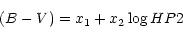 \begin{displaymath}(B-V) = x_1 + x_2 \log HP2
\end{displaymath}