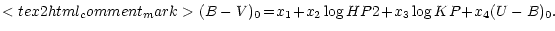 $\displaystyle (B-V)_0\! =\! x_1\! +\! x_2 \log HP2\! +\! x_3 \log KP\! +\! x_4 (U-B)_0.$
