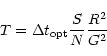\begin{displaymath}%
T=\Delta t_{\rm opt}\frac{S}{N}\frac{R^2}{G^2}
\end{displaymath}